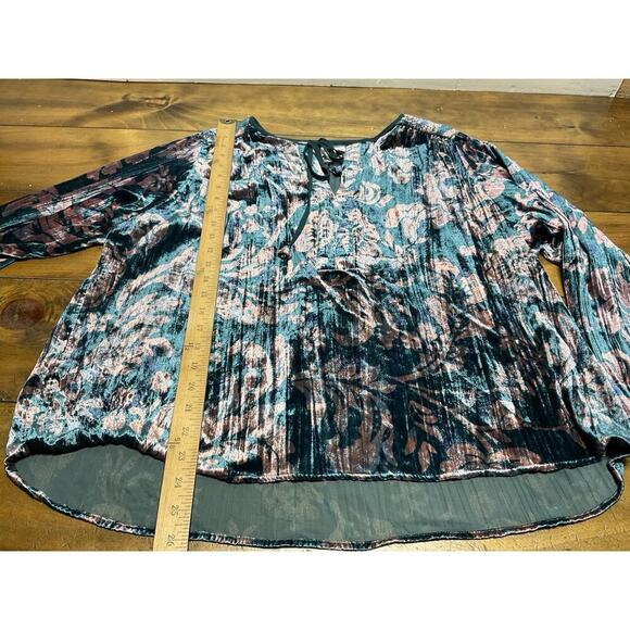 Anthropologie Faustine Velvet Peasant Blouse Medium Green Pink Oversized Boho - Picture 9 of 13